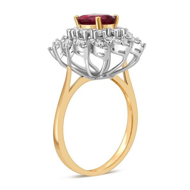 Кольцо из комбинированного золота с бриллиантами и рубином (047593)