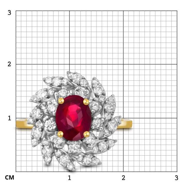 Кольцо из комбинированного золота с бриллиантами и рубином (047593)