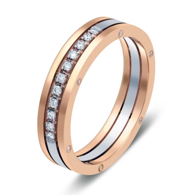 Обручальное кольцо из комбинированного золота с бриллиантами (029119)