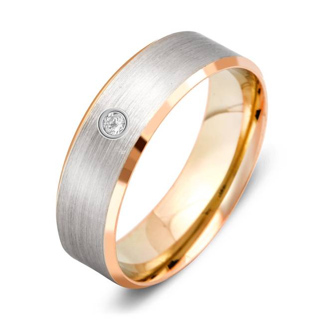 Обручальное кольцо из комбинированного золота с бриллиантом (010891)
