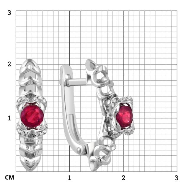 Серьги из белого золота с бриллиантами и рубинами (047811)