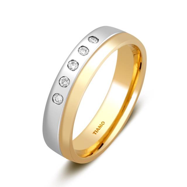 Обручальное кольцо из комбинированного золота с бриллиантами TIAMO (000095)