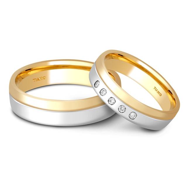 Обручальное кольцо из комбинированного золота с бриллиантами TIAMO (000095)