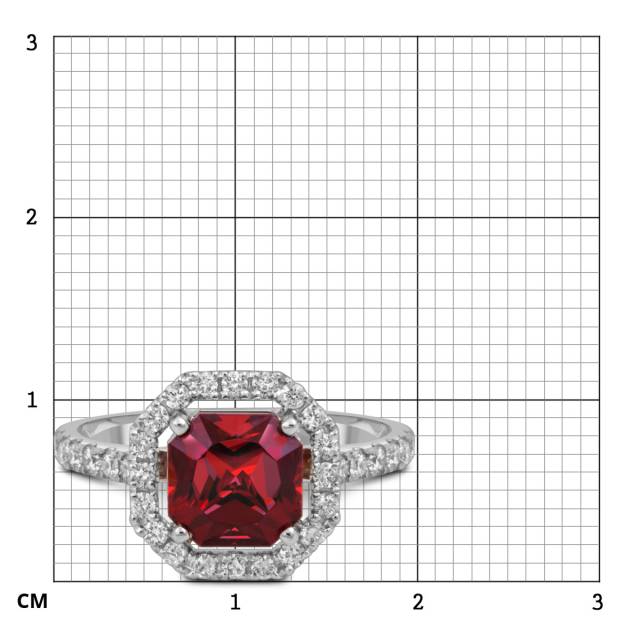 Кольцо из белого золота с бриллиантами и гранатом (052551)