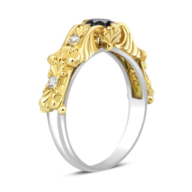 Эксклюзивное помолвочное кольцо из платины и золота с бриллиантами (046744)