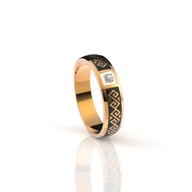 Обручальное кольцо из красного золота с бриллиантом и эмалью (038581)