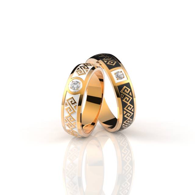 Обручальное кольцо из красного золота с бриллиантом и эмалью (038581)
