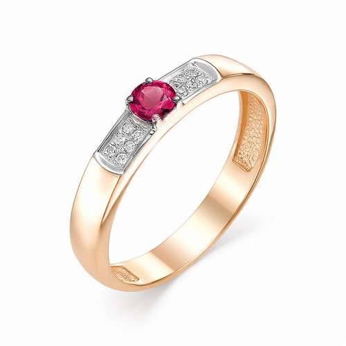 Кольцо из красного золота с бриллиантами и рубином (050759)