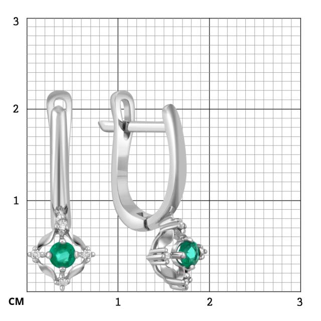 Серьги из белого золота с бриллиантами и изумрудами (049449)