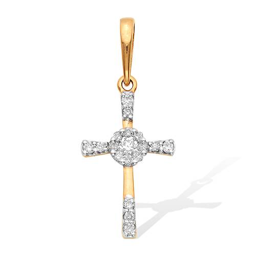 Кулон крест из красного золота с бриллиантами (040861)