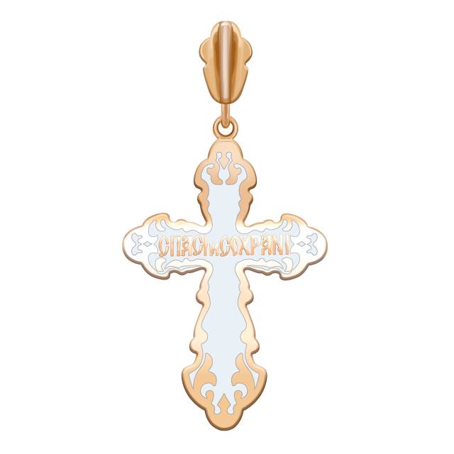 Кулон крест из красного золота с эмалью (038540)
