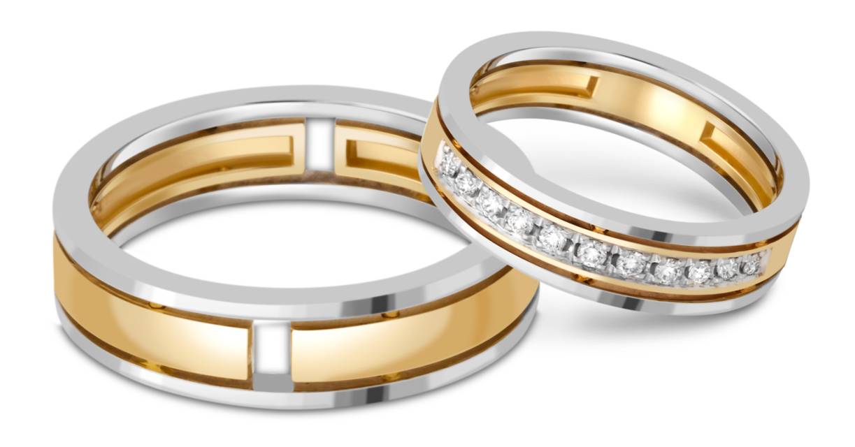 Обручальное кольцо из комбинированного золота с бриллиантами (038009)