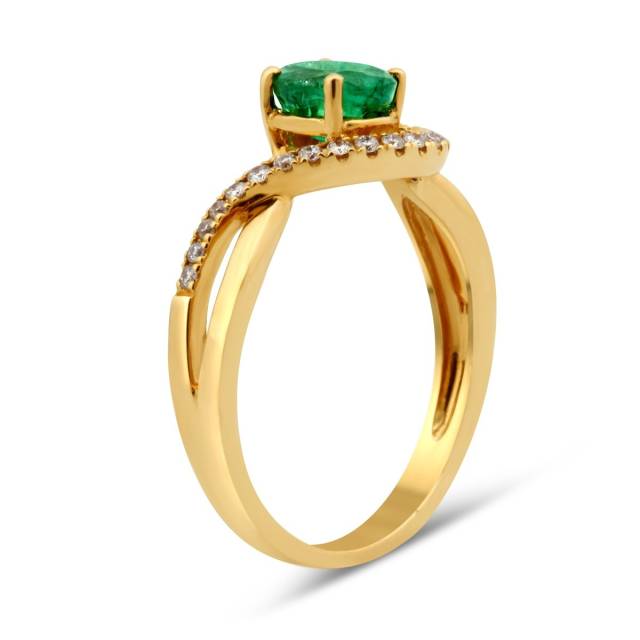 Кольцо из жёлтого золота с бриллиантами и изумрудом (015245)