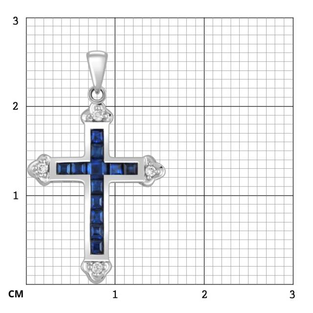 Кулон крест из белого золота с бриллиантами и сапфирами (048466)