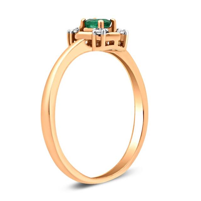 Кольцо из красного золота с бриллиантами и изумрудом (016840)