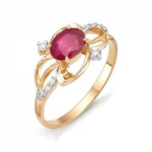 Кольцо из красного золота с бриллиантами и рубином (036196)