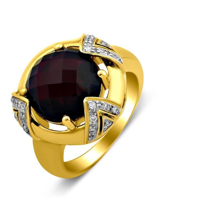Кольцо из желтого золота с бриллиантами и гранатом (024286)