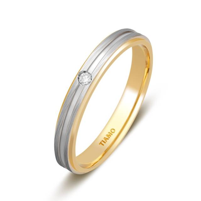 Обручальное кольцо из комбинированного золота с бриллиантом TIAMO (000048)