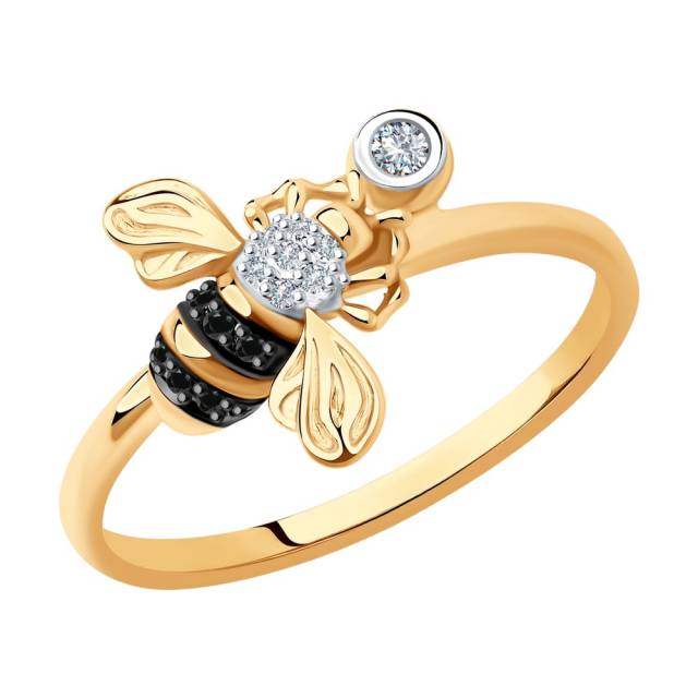 Кольцо из красного золота с бриллиантами "Пчела" (045082)