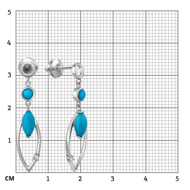 Серьги из белого золота с бриллиантами и бирюзой (022061)