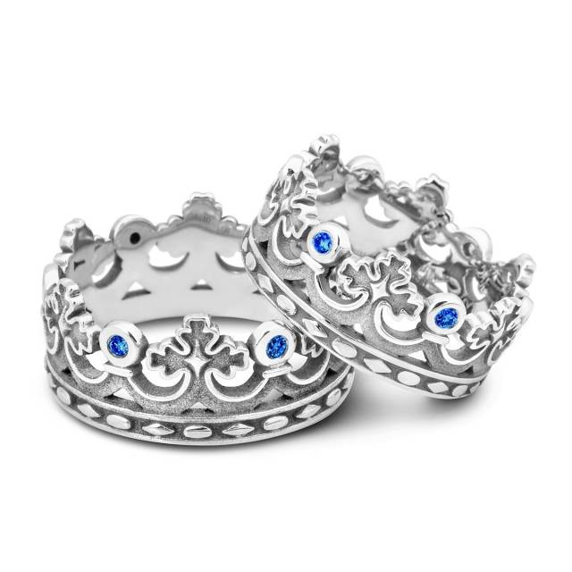 Эксклюзивное обручальное кольцо из белого золота с сапфирами Корона (005264)