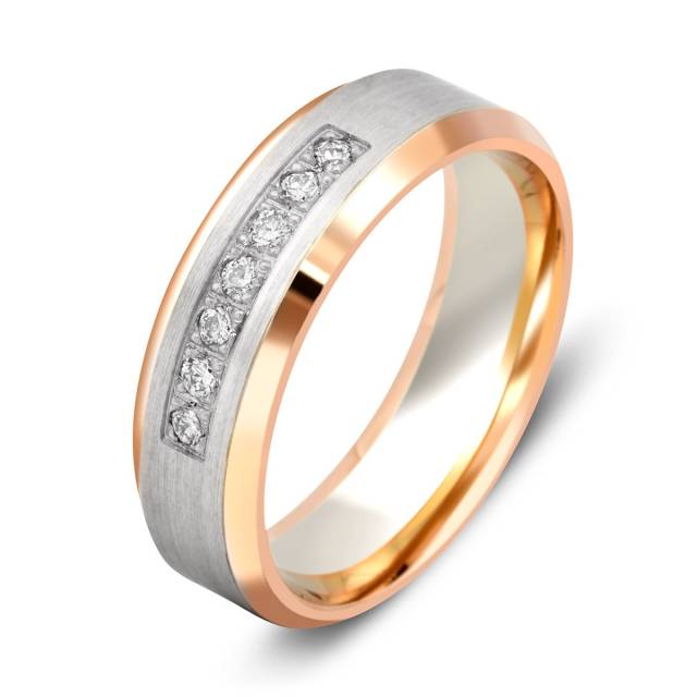 Обручальное кольцо из комбинированного золота с бриллиантами (014820)