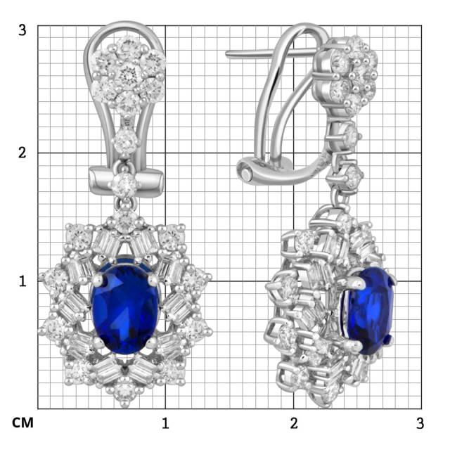 Серьги из белого золота с бриллиантами и сапфирами (047604)