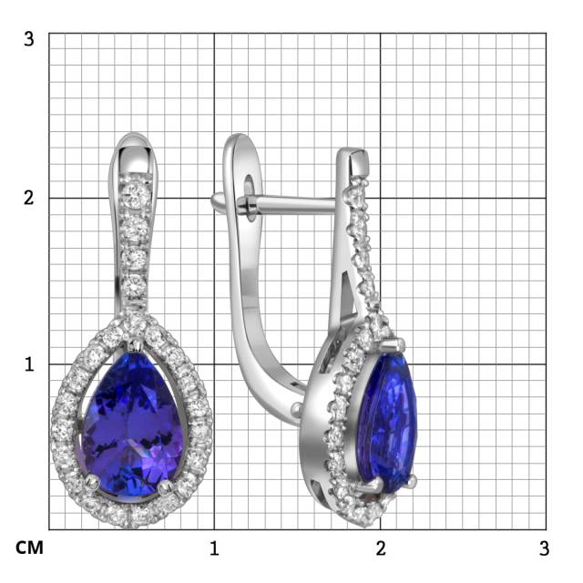 Серьги из белого золота с бриллиантами и танзанитами (055102)