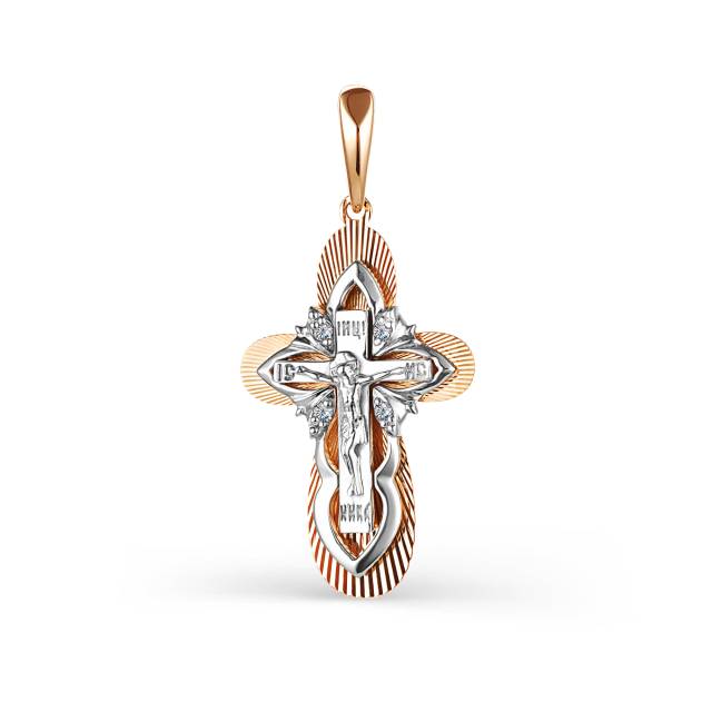 Кулон крест из комбинированного золота с бриллиантами (050261)