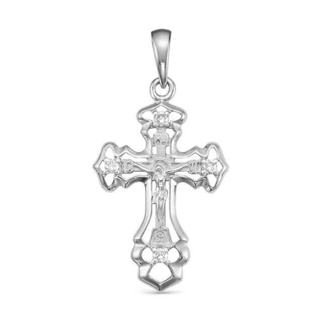 Кулон крест из белого золота с бриллиантами (053928)