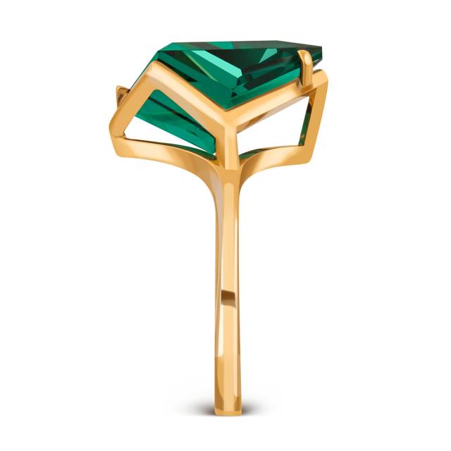 Кольцо из красного золота с искусственным зелёным турмалином "Айсберг" (041177)