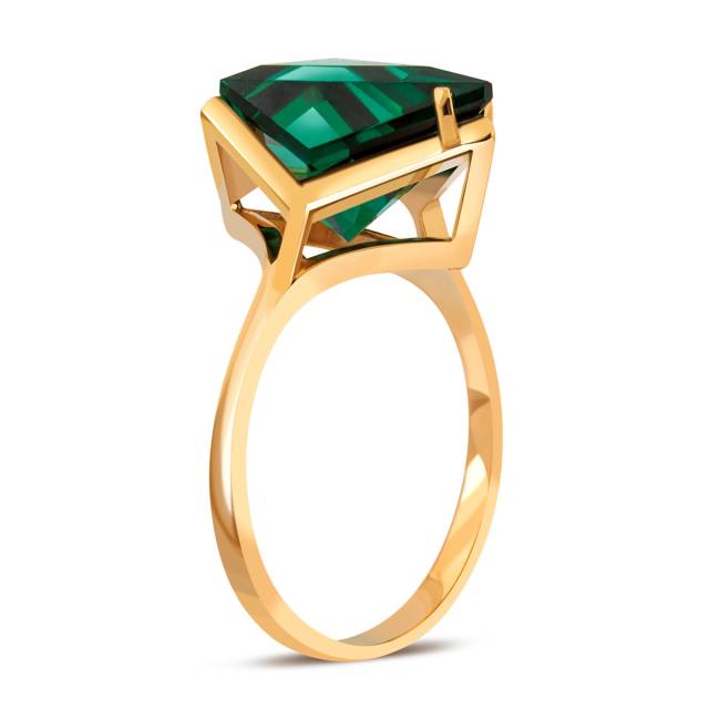 Кольцо из красного золота с искусственным зелёным турмалином "Айсберг" (041177)