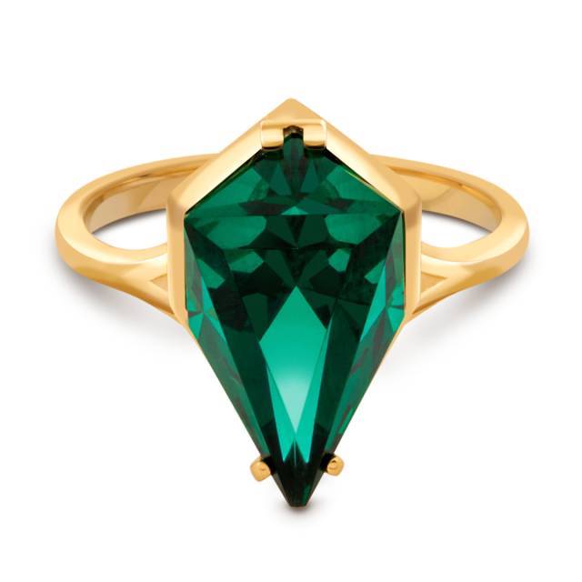 Кольцо из красного золота с искусственным зелёным турмалином "Айсберг" (041177)