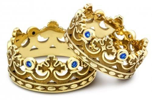 Эксклюзивное обручальное кольцо из жёлтого золота с сапфирами Корона 18.0