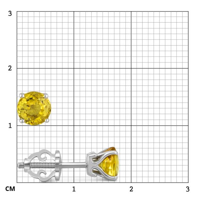 Серьги пусеты из белого золота с жёлтыми сапфирами (047997)