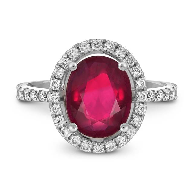 Кольцо из белого золота с бриллиантами и рубином (055607)