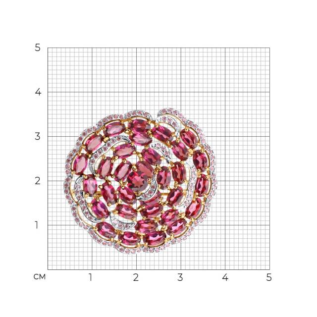 Брошь из красного золота родолитами и фианитами (044209)