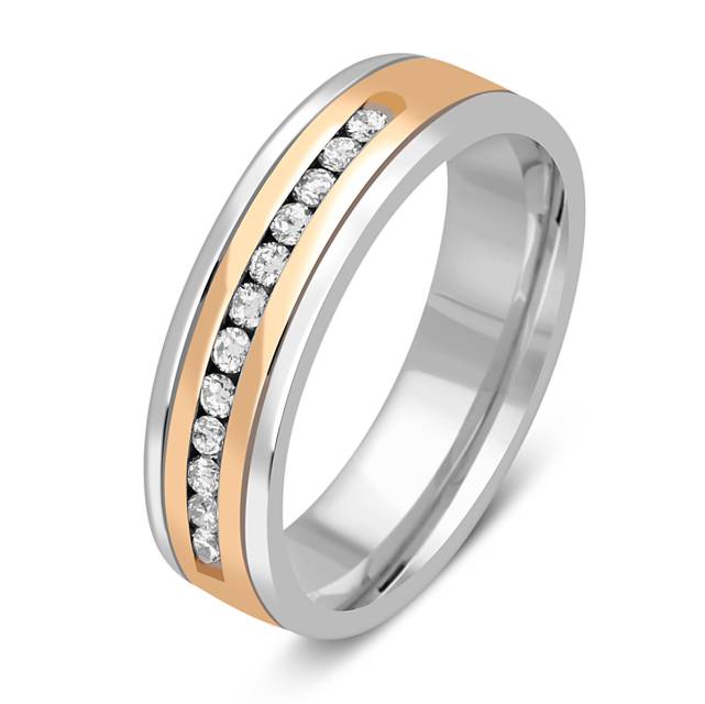Обручальное кольцо из комбинированного золота с бриллиантами TIAMO (048488)