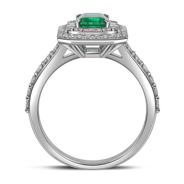 Кольцо из белого золота с изумрудом и бриллиантами (063702)