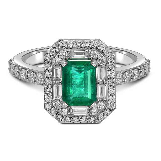 Кольцо из белого золота с изумрудом и бриллиантами (063702)