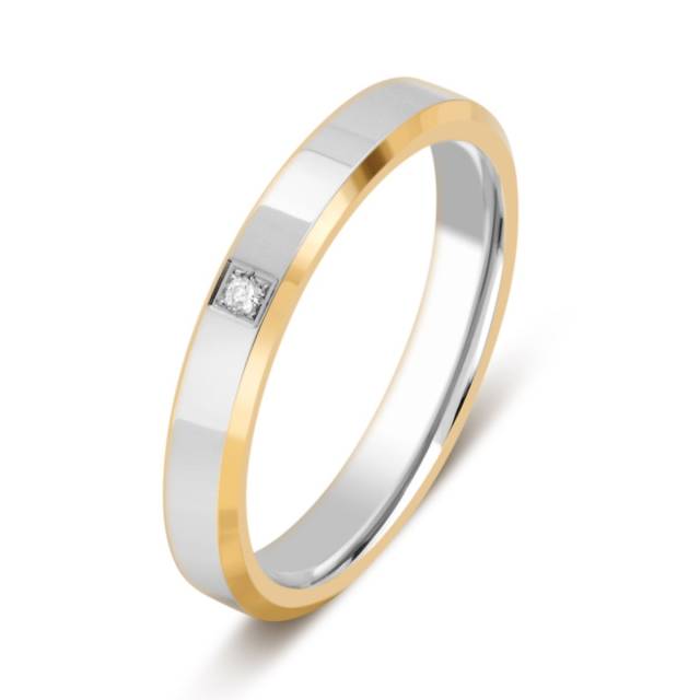 Обручальное кольцо из комбинированного золота с бриллиантом (028728)