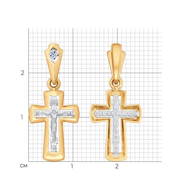 Кулон крест из комбинированного золота с бриллиантом (050596)