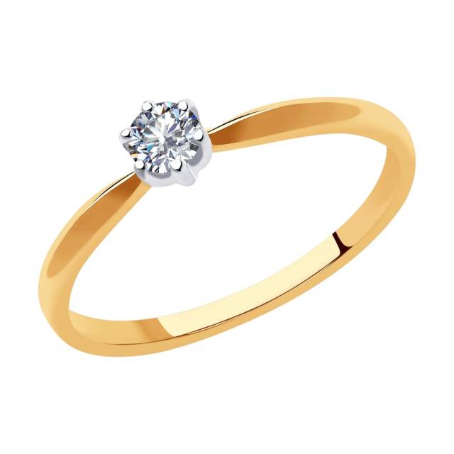 Помолвочное кольцо из красного золота с бриллиантом (042880)