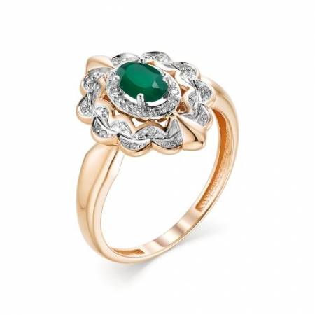 Кольцо из комбинированного золота с бриллиантами и зелёным агатом (038781)