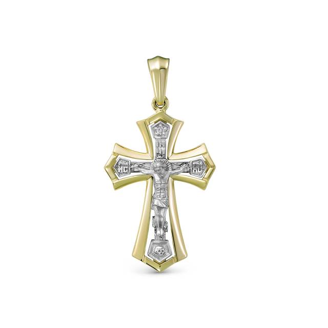 Кулон крест из комбинированного золота с бриллиантом (054698)
