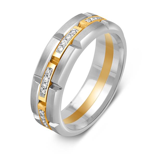 Обручальное кольцо из комбинированного золота с бриллиантами (052448)