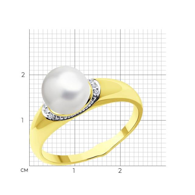 Кольцо из жёлтого золота с бриллиантами и жемчугом (048726)