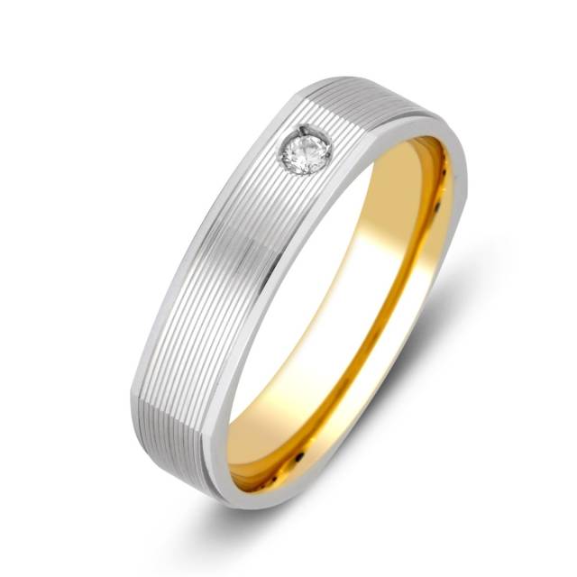 Обручальное кольцо из комбинированного золота с бриллиантом Tiamo (014920)