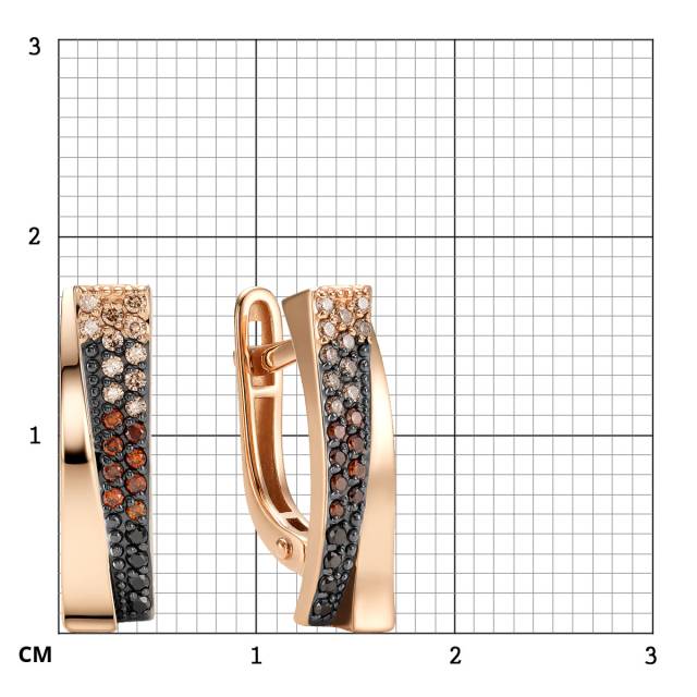 Серьги из красного золота с цветными бриллиантами (064478)
