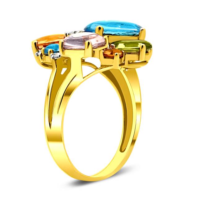 Кольцо из жёлтого золота с бриллиантами и цветными полудрагоценными камнями (018503)